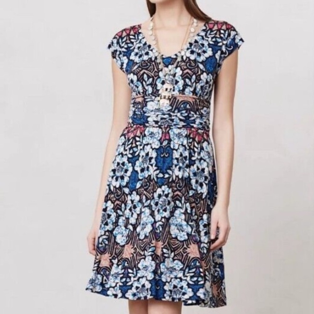 Anthropologie Meadow Rue Batik Gardenia Floral Jersey Dress